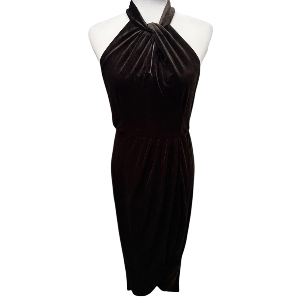 NWT MAIA Black Brown Velvet Halter Midi Dress Size 2 - Picture 3 of 9